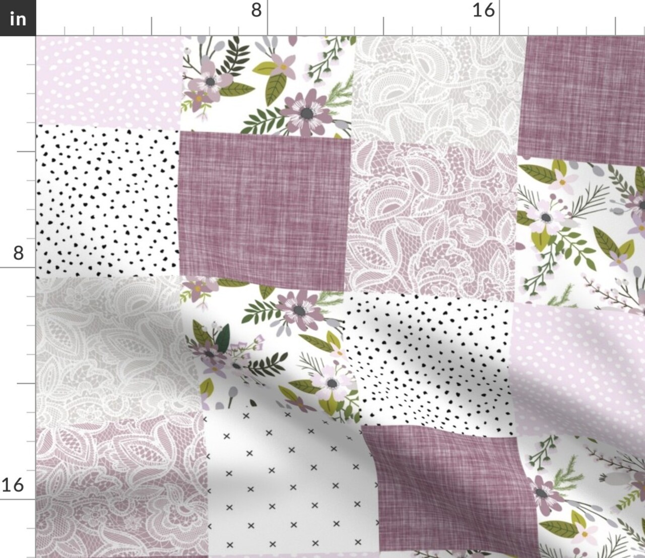 Lavender Floral Purple Green White Quilt Topper Wholecloth Cheater Quilt Patchwork Custom Printed Fabric by Spoonflower Various Fabrics by the Yard or Fat Quarter